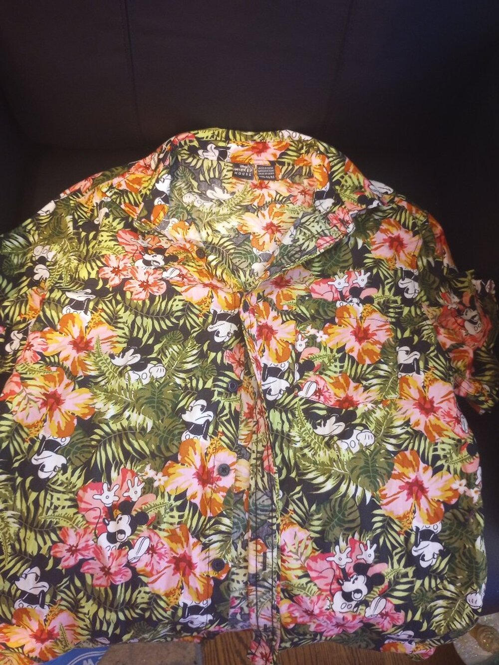 Disney NEW Mickey Mouse Hawaiian Shirt Mens Medium Tropical Floral 100% Cotton